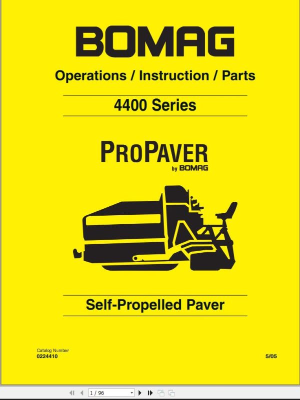Bomag Machinery Propaver 4400 Series Operation Instruction Parts