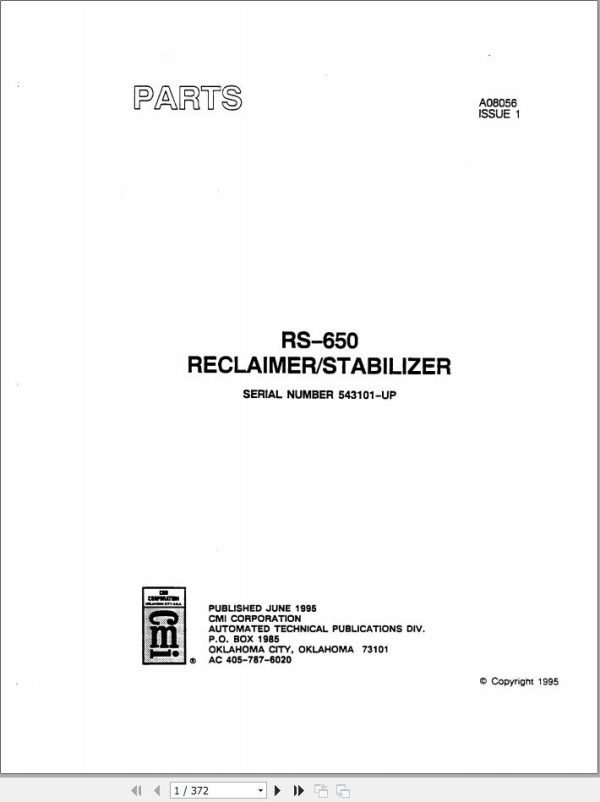 Bomag Machinery RS 650 Parts Catalog Owners Manual