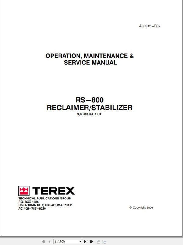 Bomag Machinery RS 800 Operation And Maintenance Service Manual