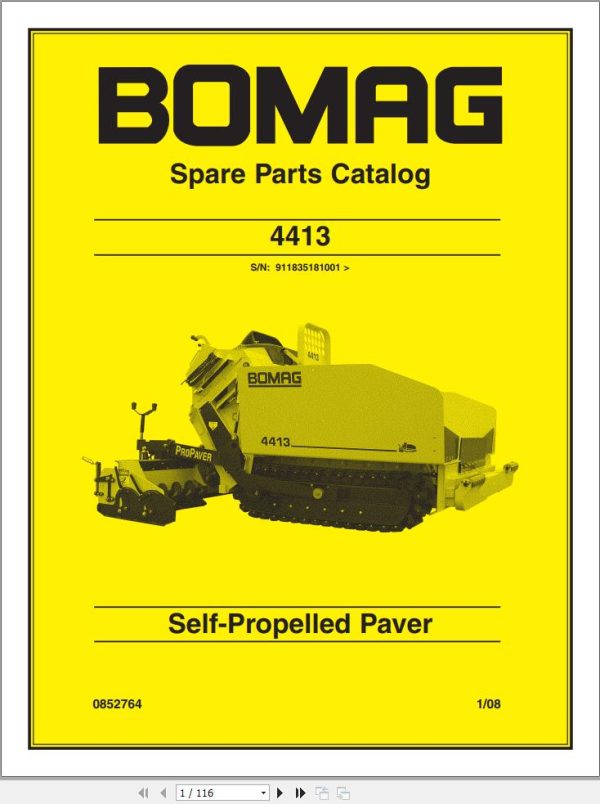 Bomag Machinery SelfPropelled Paver 4413 Spare Parts Catalog