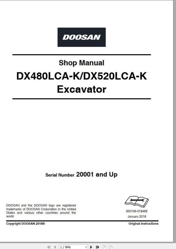 Doosan Excavator DX480LCA K DX520LCA K Shop Manual