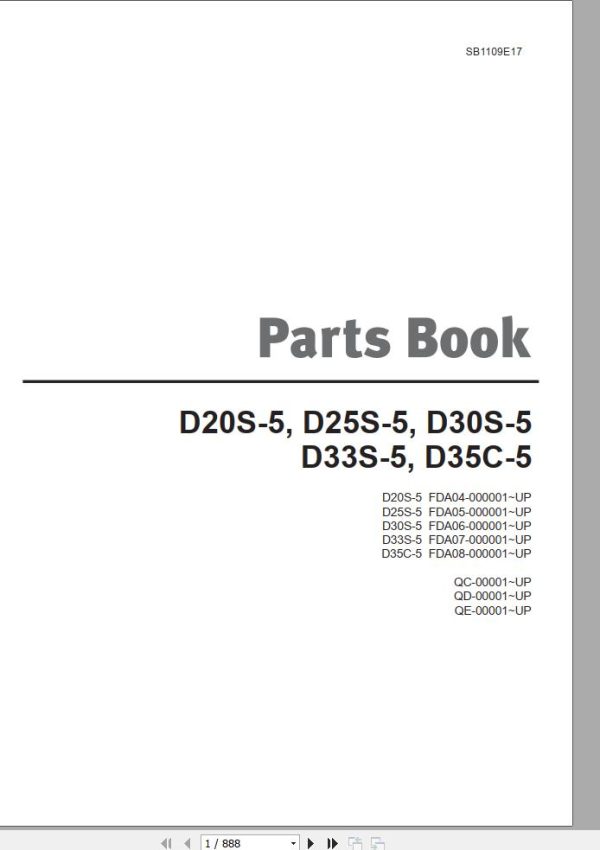 Doosan Lift Truck D20S 5 to D332S 5 D35C 5 Parts Book