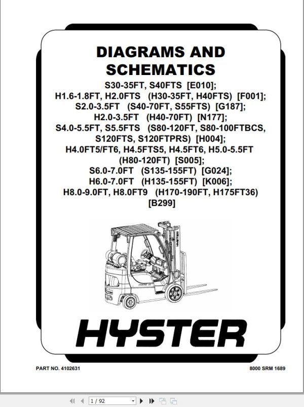 Hyster Forklift S30 35FT to H8.0FT9 Diagram And Schematic 4102631 11 2016