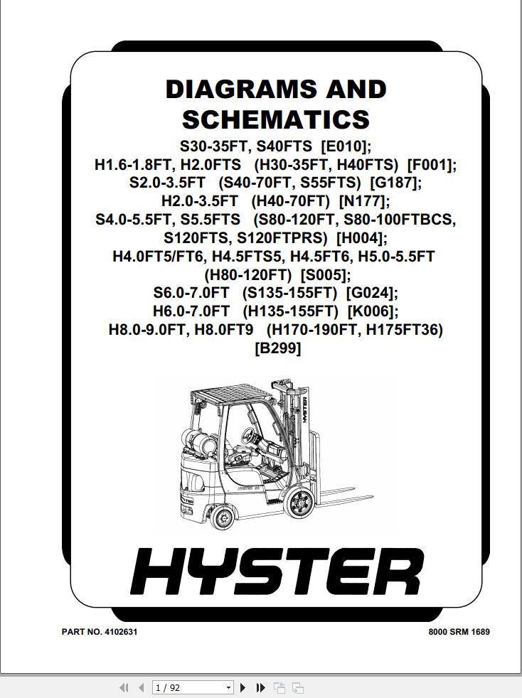 Hyster Forklift S30 35FT to H8.0FT9 Diagram And Schematic 4102631 11 2016