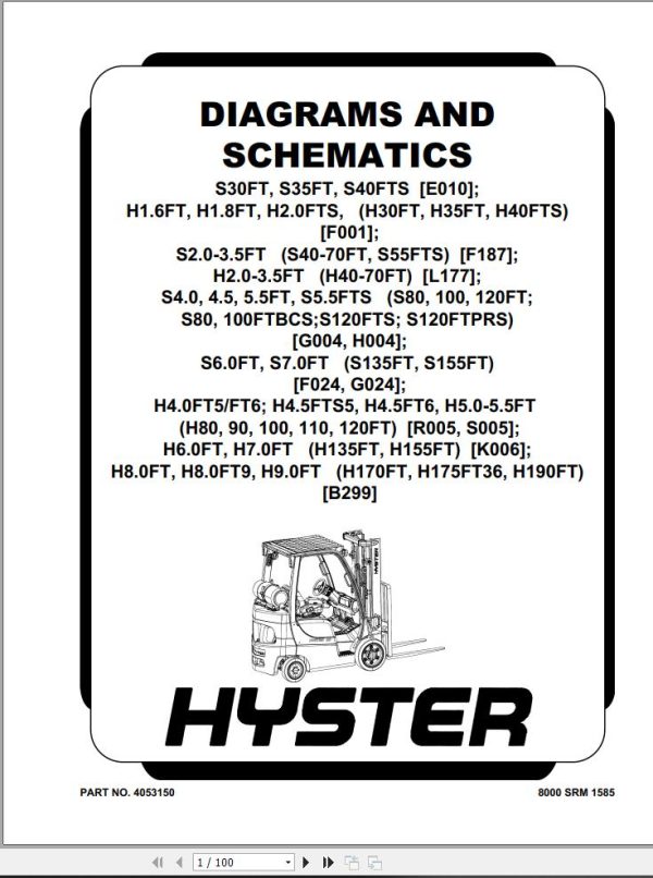 Hyster Fortess S30F to H9.0FT Diagram And Schematics 4053150 11 2016