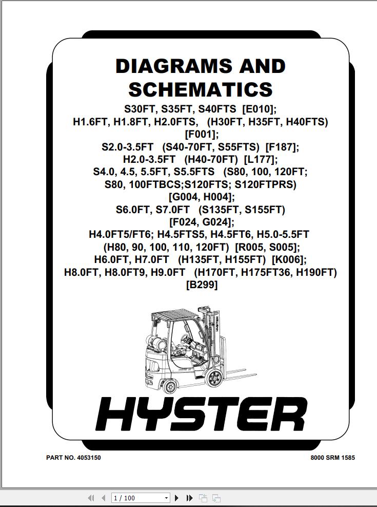 Hyster Fortess S30F to H9.0FT Diagram And Schematics 4053150 11 2016