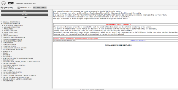 INFINITI QX50 SM19EA0J55U8 Electrical Wiring Diagram Service Manual Updated 10.2022 1
