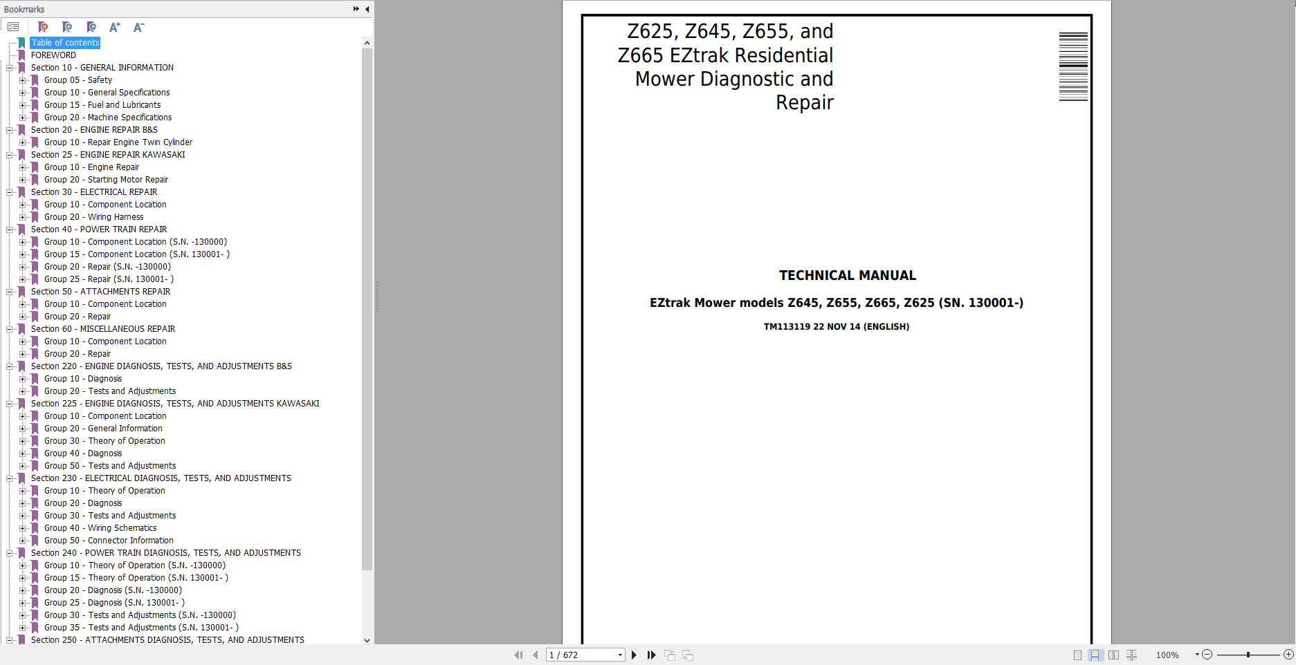 John Deere Mower Z625 Z645 Z655 Z665 Diagnostic Technical Manual TM11311 1