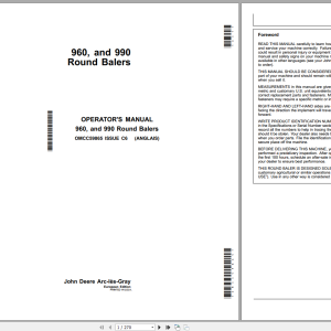 John Deere Round Balers 960 990 Operators Manual OMCC59865 EN 1