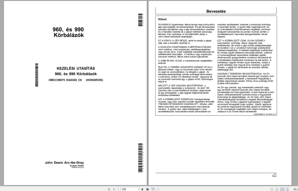 John Deere Round Balers 960 990 Operators Manual OMCC59875 HU 1