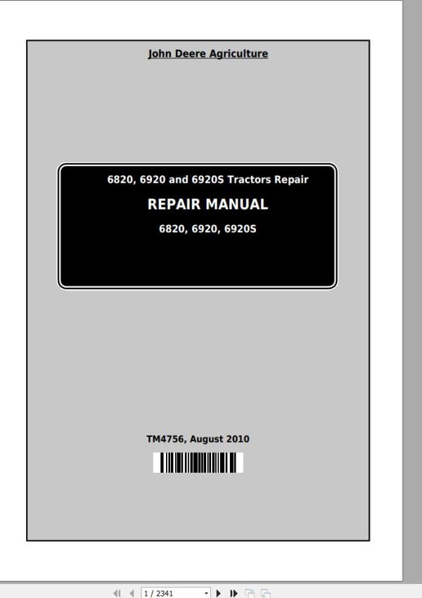John Deere Tractor 6820 6920 6920S Repair Manual TM4756