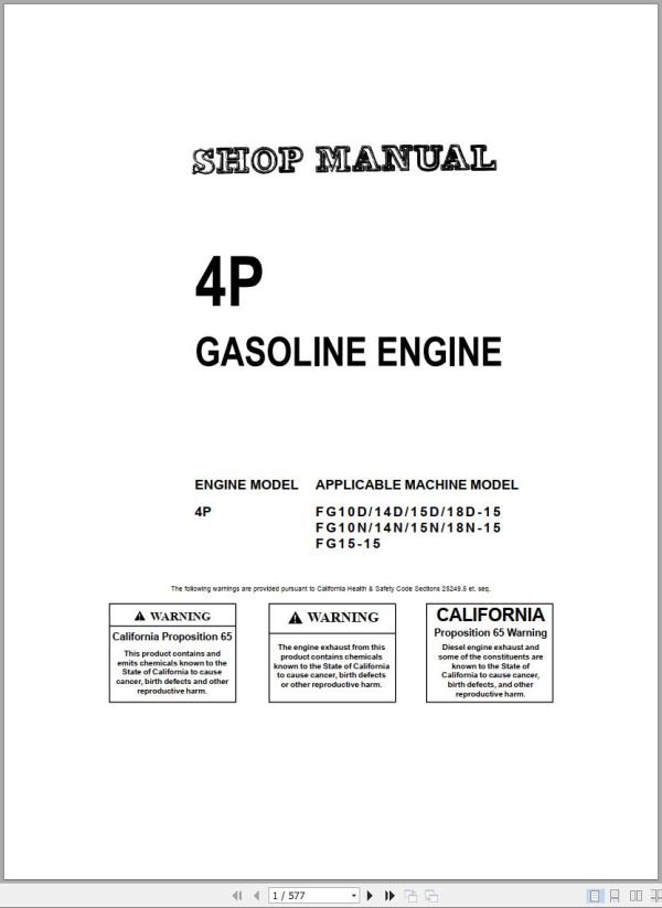 Komatsu Forklift 4P 5K Gasoline Engine Shop Manual