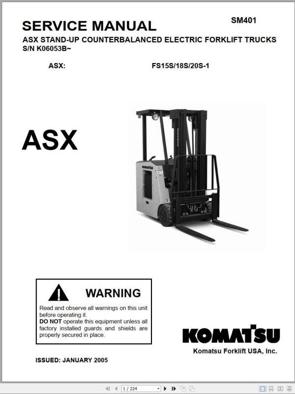 Komatsu Forklift ASX Stand up Counterbalanced Service Manual SM401