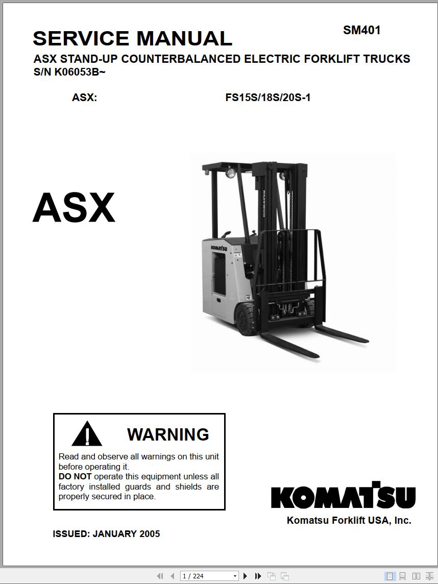 Komatsu Forklift ASX Stand up Counterbalanced Service Manual SM401