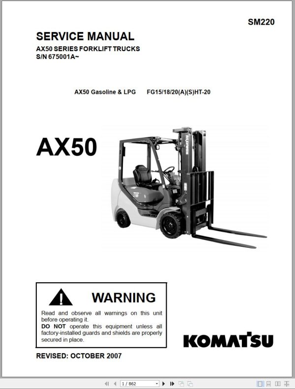 Komatsu Forklift AX50 Series Service Manual SM220