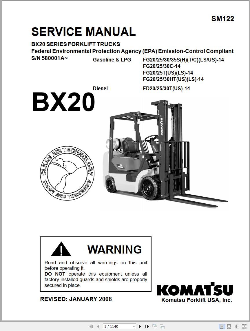 Komatsu Forklift BX20 Series Service Manual SM122