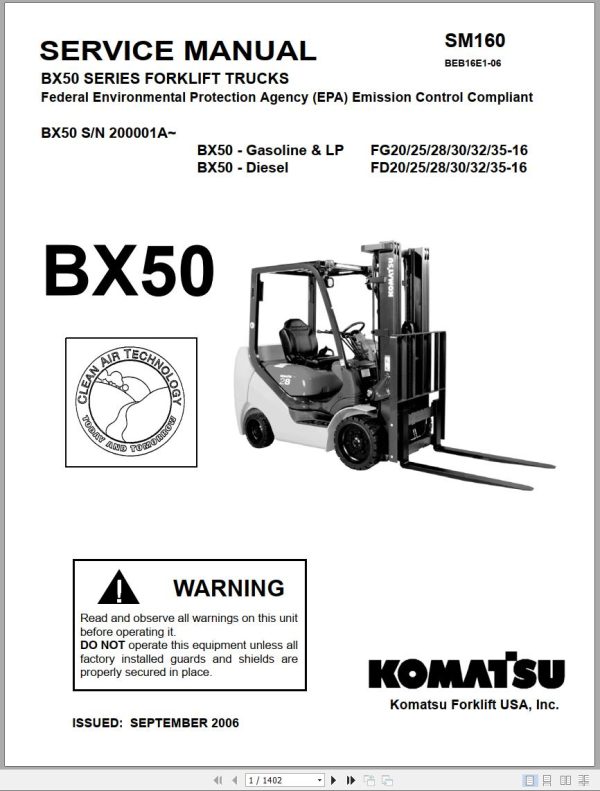 Komatsu Forklift BX50 Series Service Manual SM160