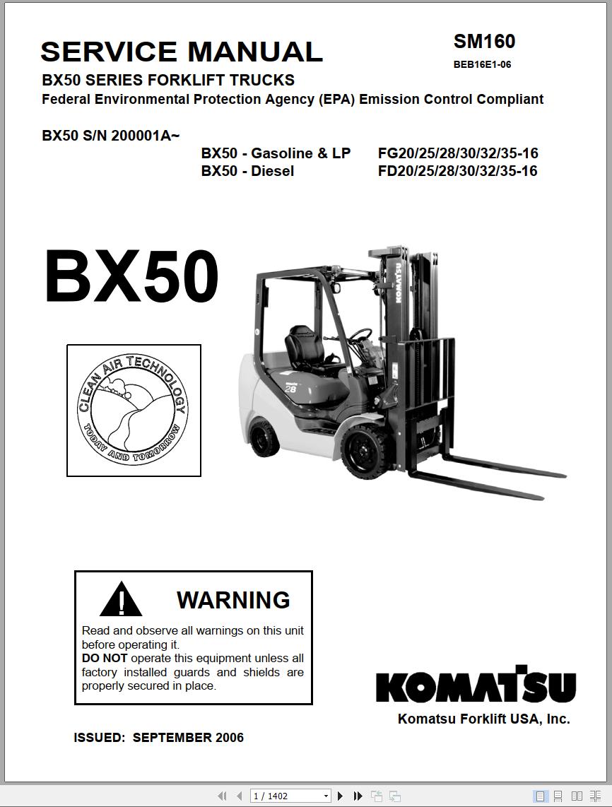 Komatsu Forklift BX50 Series Service Manual SM160