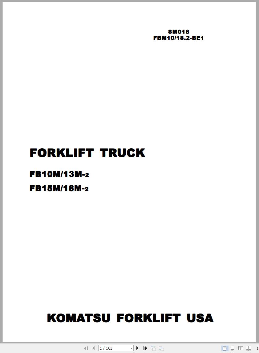 Komatsu Forklift FB10M 2 FB13M 2 FB15M 2 FB18M 2 Shop Manual SM018