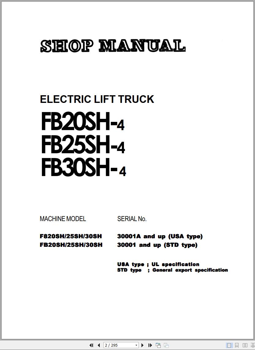Komatsu Forklift FB20SH 4 FB25SH 4 FB30SH 4 Shop Manual SM015