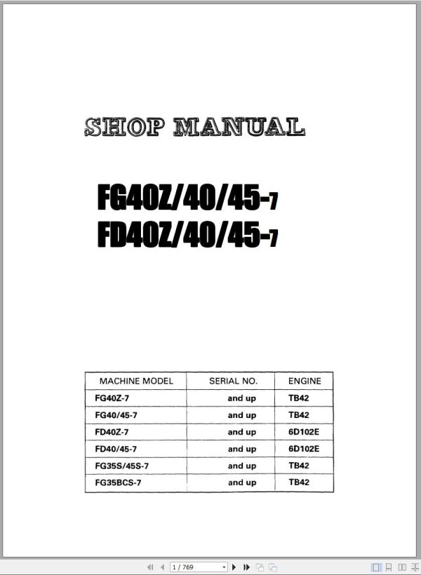 Komatsu Forklift FG40Z 7 to FG45 7 FD40Z 7 to FD45 7 Shop Manual