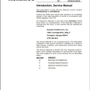 Komatsu Forklift FR18S 2A FR23S 2A FR15DR 2A Service Manual