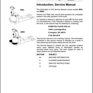 Komatsu Forklift MWL MWE Service Manual SM035A