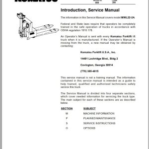 Komatsu Forklift MWL22 2A Service Manual