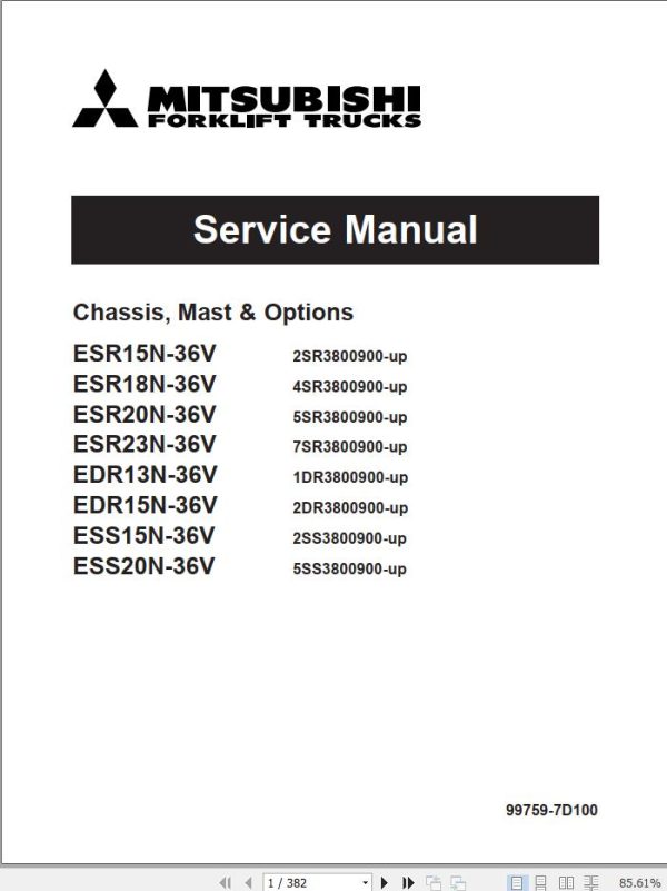 Mitsubishi Forklift ESR15N 36V to ESS20N 36V Service Manual