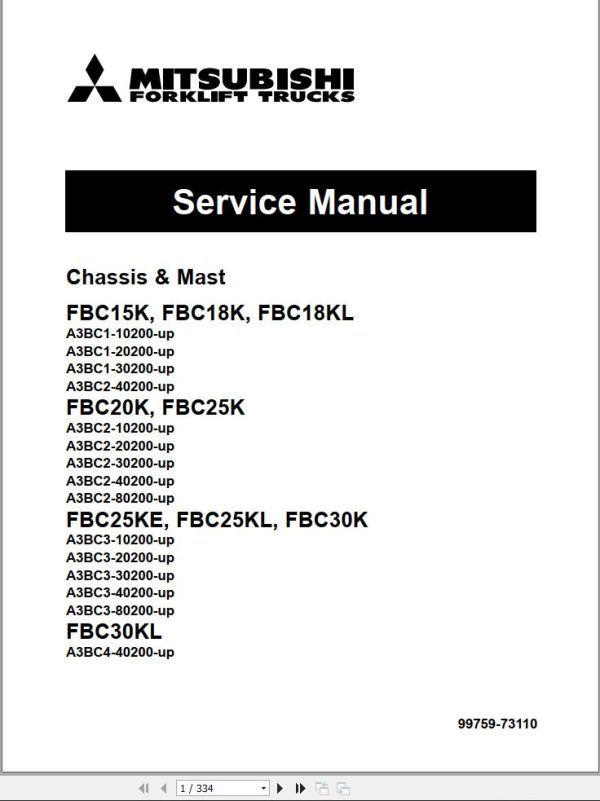 Mitsubishi Forklift FBC15K FBC18K FBC20K FBC25K FBC30K Service Manual