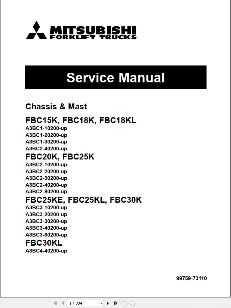Mitsubishi Forklift FBC15K FBC18K FBC20K FBC25K FBC30K Service Manual