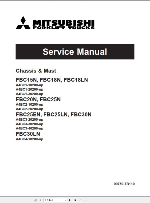Mitsubishi Forklift FBC15N FBC18N FBC20N FBC25N FBC30N Service Manual