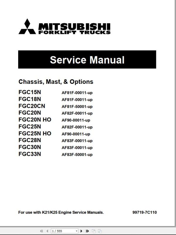 Mitsubishi Forklift FGC25N Service Manual
