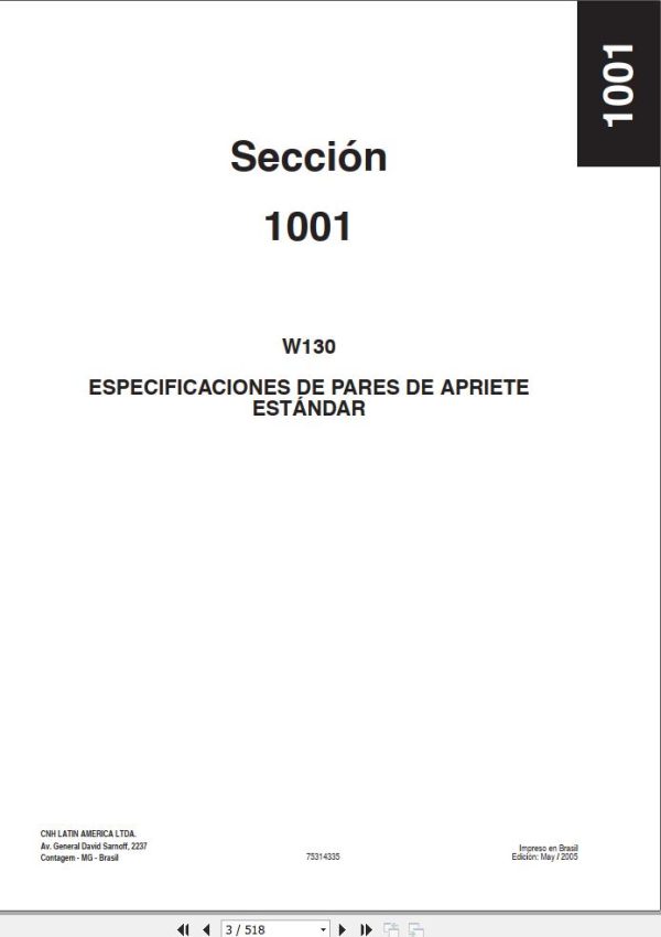 New Holland Loader W130 Service Manual 75314336 ES