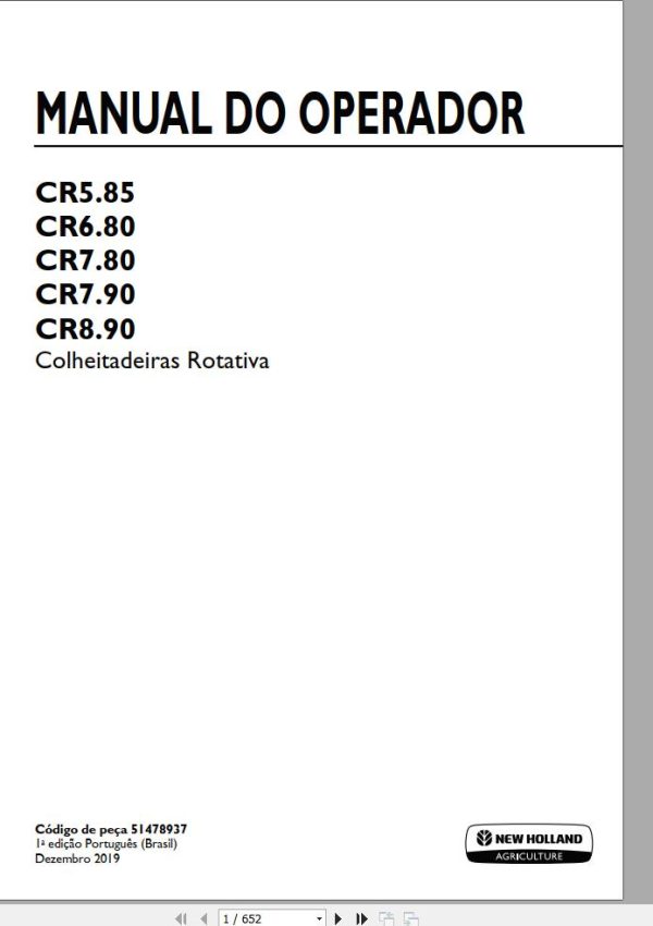 New Holland Rotary Harvester CR5.85 to CR8.90 Operator Manual PT