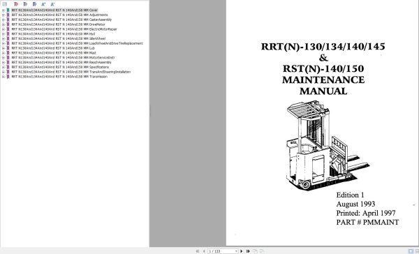 Nissan Foorklift RRTN130 RRTN134 RRTN140 RRTN145 RDT140 RST150 Maintenance Manual