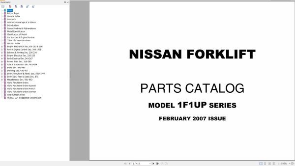 Nissan Forklift 1F1UP Parts Catalog CF680 UBOOK 02.2007 EN DE FR ES