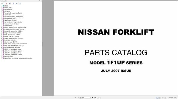 Nissan Forklift 1F1UP Parts Catalog CF680 UBOOK 07.2007 EN DE FR ES