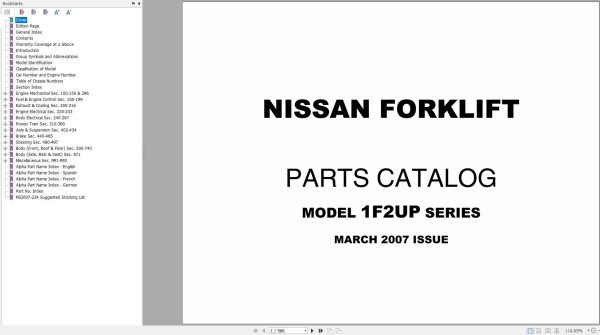 Nissan Forklift 1F2UP Parts Catalog CF690 UBOOK 2007 EN DE FR ES