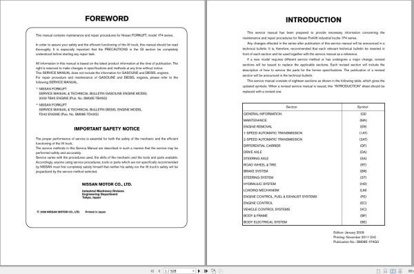 Nissan Forklift 1F4 Service Manual SM08E 1F4G0 2009
