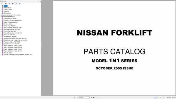 Nissan Forklift 1N1 Parts Catalog CF610 SUBOO K 2005 EN DE FR ES