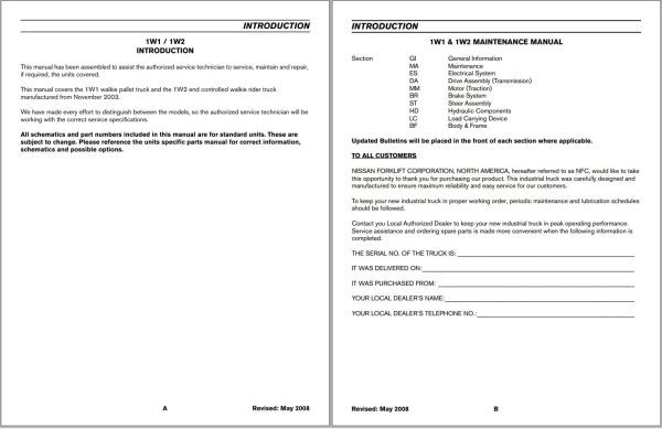 Nissan Forklift 1W1 1W2 Service Manual 2008