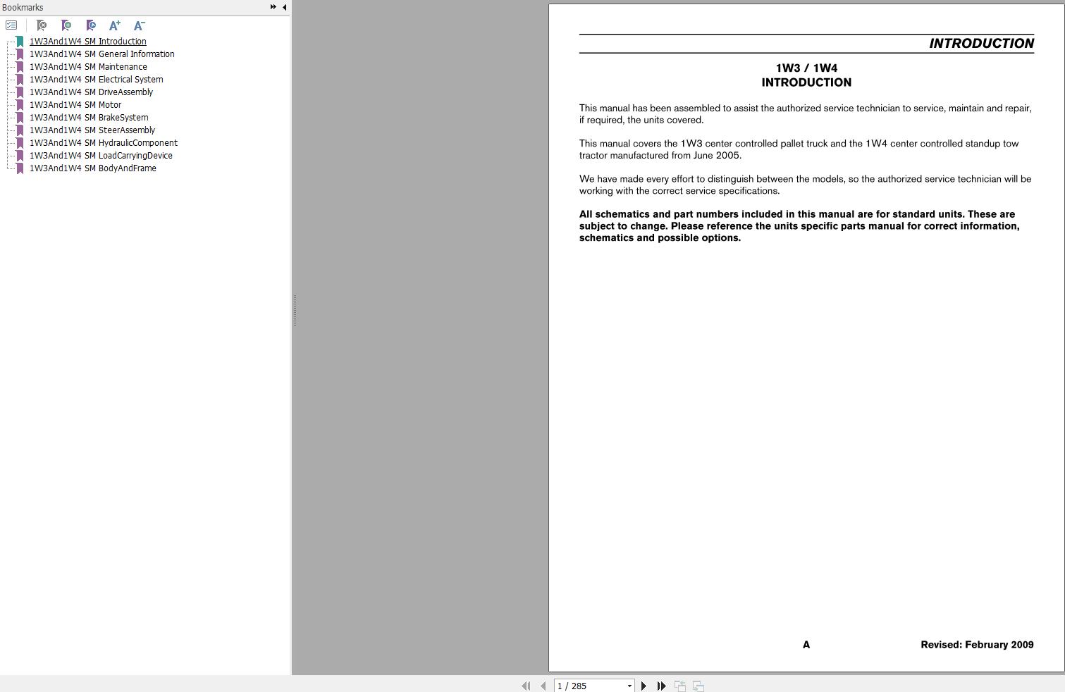 Nissan Forklift 1W3 1W4 Service Manual 2009