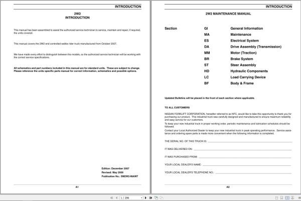 Nissan Forklift 2W2 Service Manual SM2W2 MAINT 2007