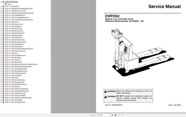 Nissan Forklift EWP N 2 Service Manual EWP2MAINT 2002