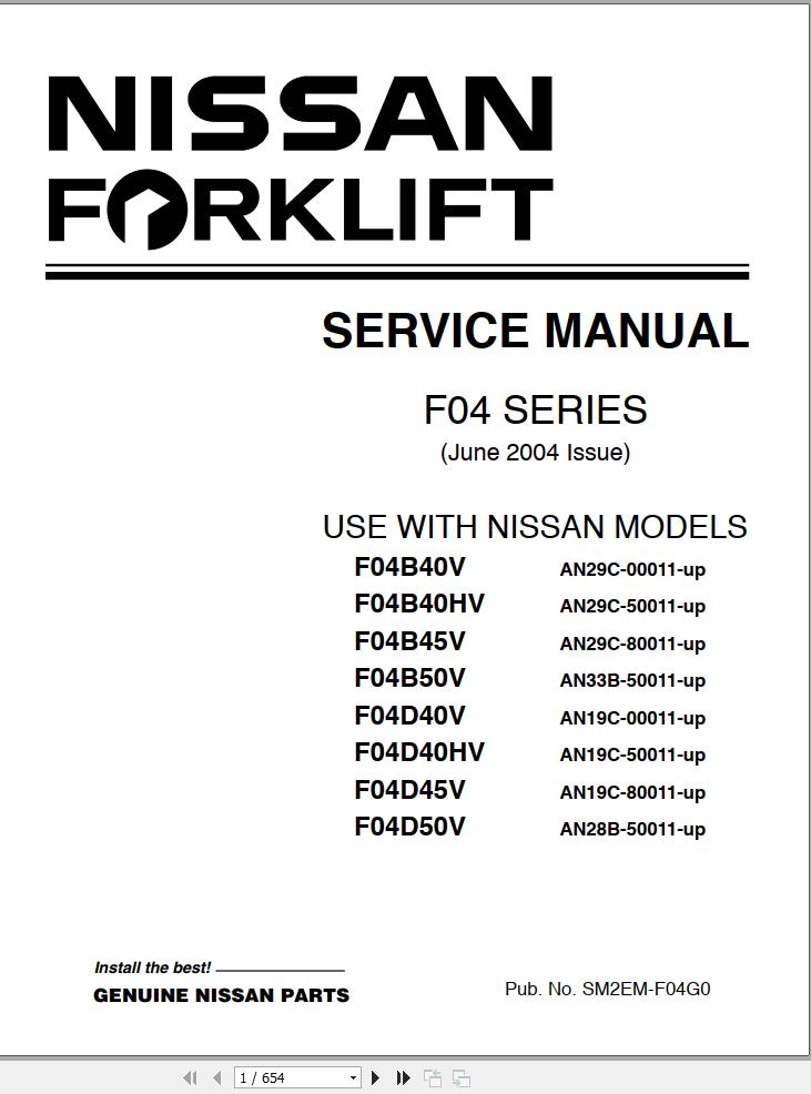 Nissan Forklift F04B Service Manual SM2EM F04G0 2004