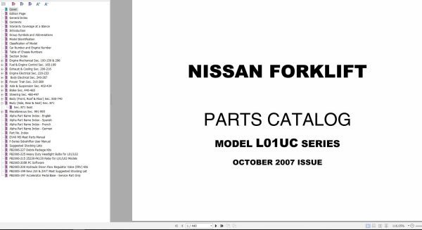 Nissan Forklift L01UC Parts Catalog CF550 UBOOK 2007 EN DE FR ES