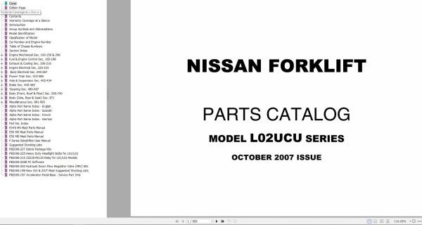 Nissan Forklift L02UCU Parts Catalog CF580 UBOOK 2007 EN DE FR ES