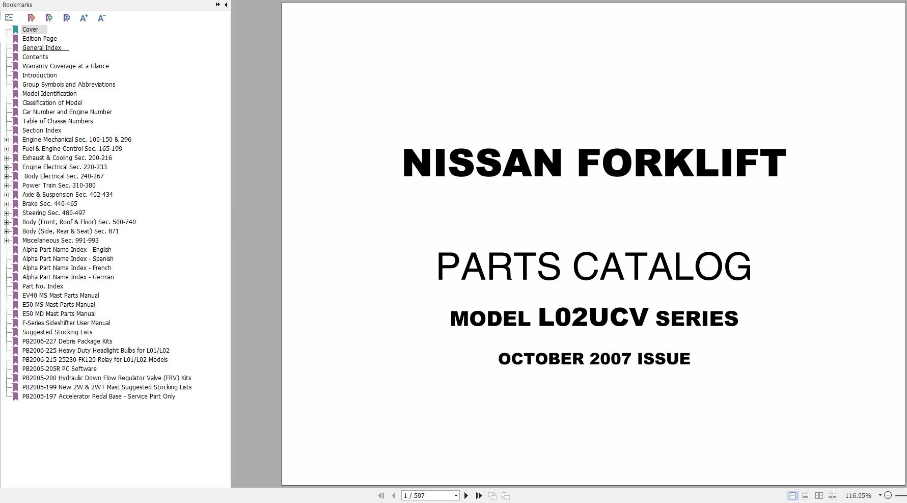 Nissan Forklift L02UCV Parts Catalog CF570 UBOOK 2007 EN DE FR ES