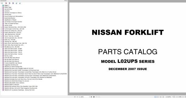 Nissan Forklift L02UPS Parts Catalog CF530 UBOOK 2007 EN DE FR ES
